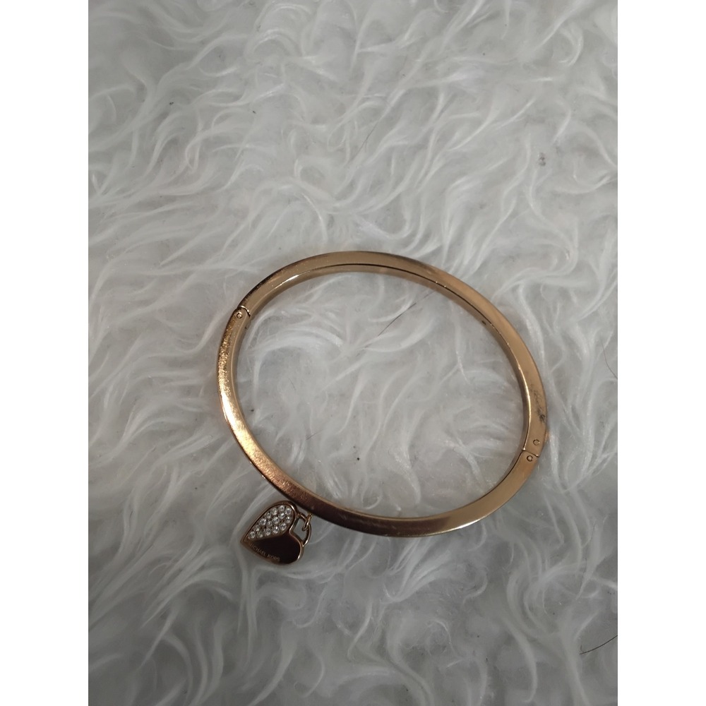 Michael Kors Rose Gold Heart Charm Pave Crystal Hinge Bangle Bracelet